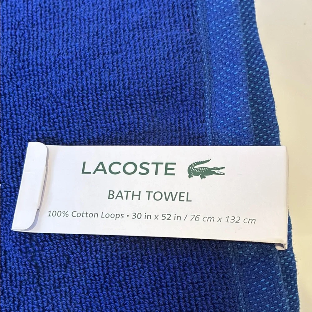 Lacoste Blue Striped Bath Towels/2 with Iconic Crocodile Logo